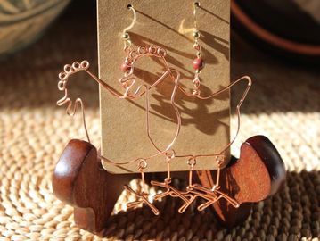 Copper wire chicken earrings