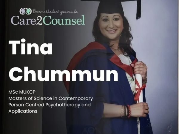 Tina Chummun, person centred psychotherapist for adults, online UK and internationally, Care2Counsel