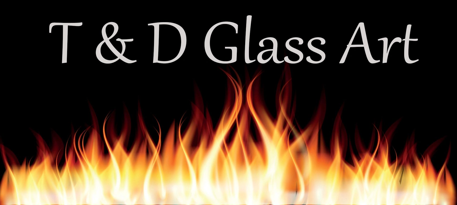 T&D Glass Art logo with flames below