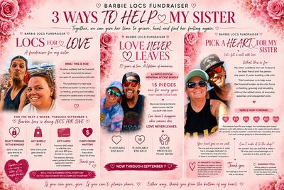 Fundraiser flyer for Barbie Locs to support a sister with 3 ways to help.