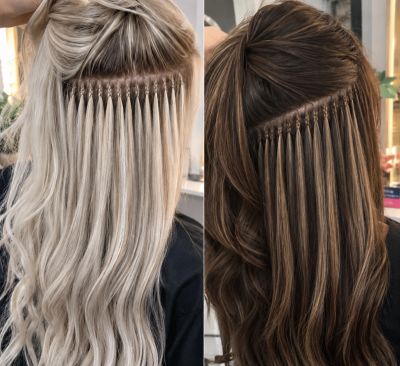 Comparison of blonde and brown hair extensions.