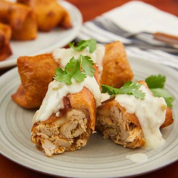 Chicken Chimichanga with Sour Cream Sauce