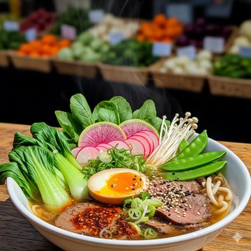 Beef Ramen with fresh vegetables