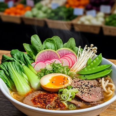 Beef Ramen with fresh vegetables