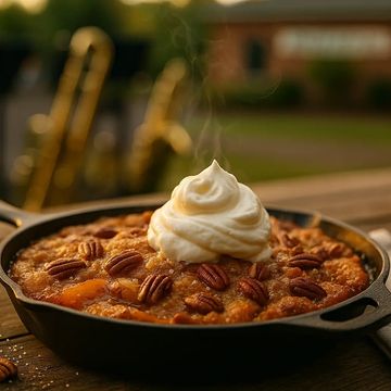 Ginger Pecan Peach Cobbler with Kentucky Bourbon Whipped Cream