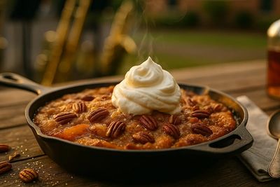 Peach Cobbler topped with Kentucky Bourbon Whipped Cream

