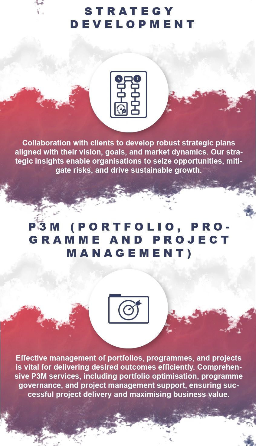Strategy Development and P3M management services summarized.