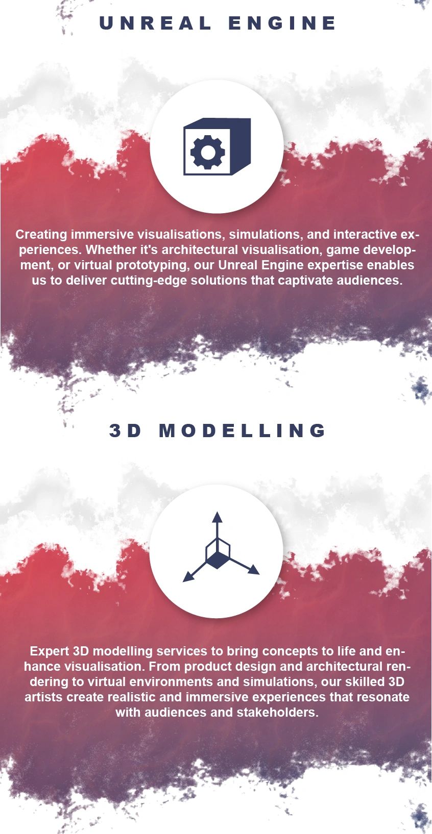 Unreal Engine and 3D modelling services description with icons.