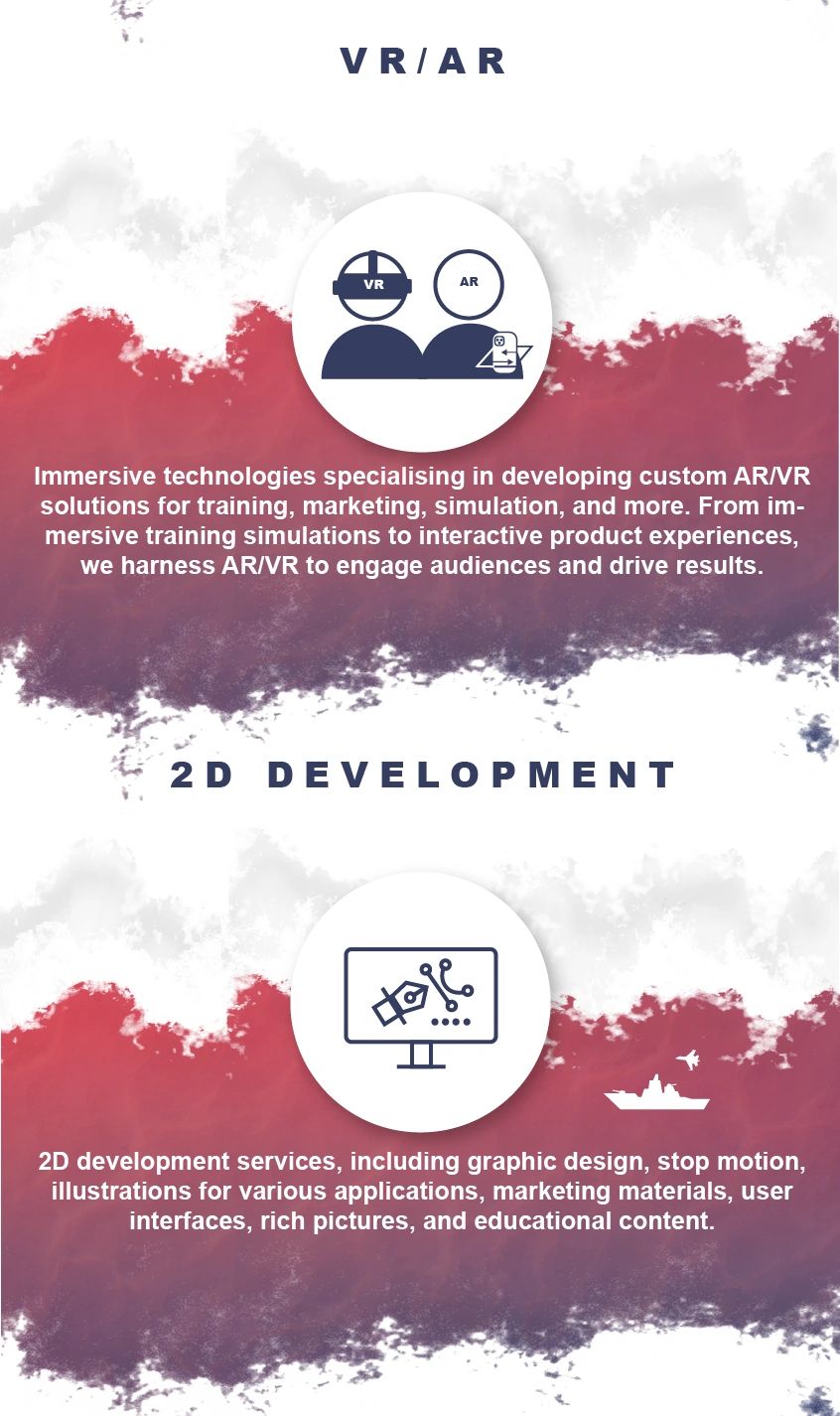 Overview of VR/AR and 2D development services.