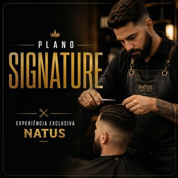 Barber giving a stylish haircut with exclusive Natus experience.