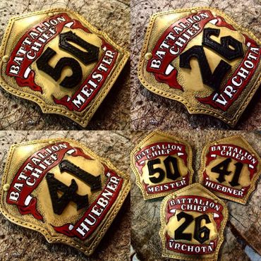 Custom Gold painted fire helmet fronts