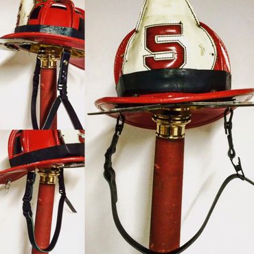 Firefighter helmet with handmade chinstrap