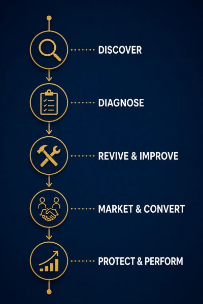 Step-by-step business improvement process diagram.