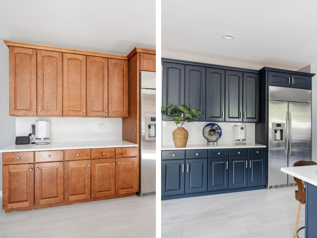 Before and after kitchen cabinet makeover.