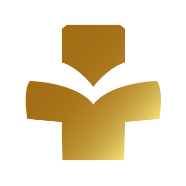 Bright gold cross, logo of FreedomMD LUXE