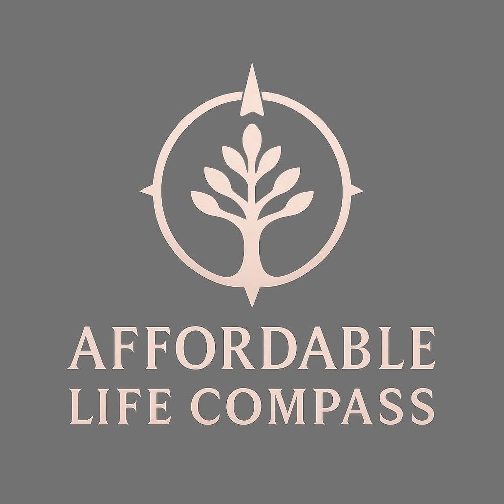 Logo of Affordable Life Compass with a tree inside a compass symbol.