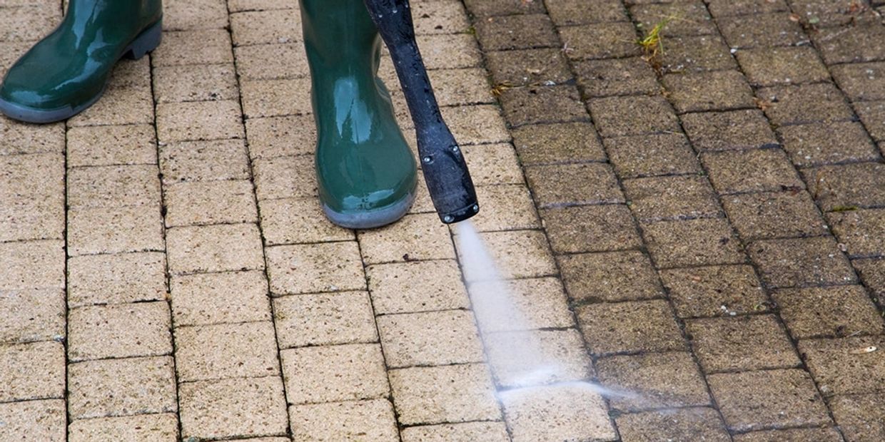 Pressure Washing a Stone Patio.