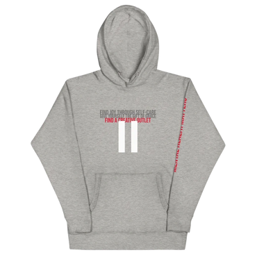 Gray hoodie with message about self care