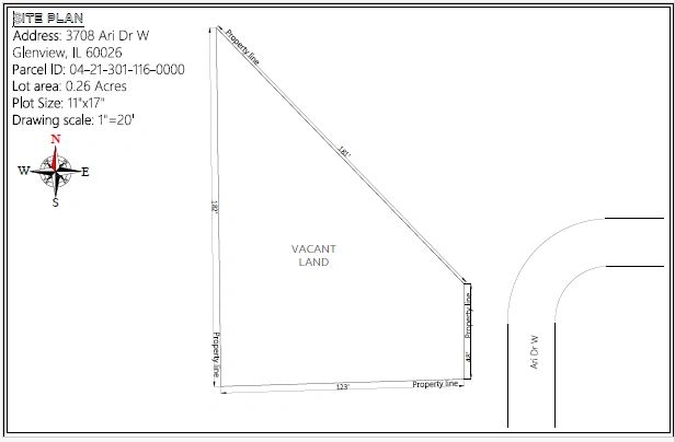 Site plan of vacant land at 3708 Ari Dr W, Glenview, IL.
