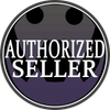 Authorized seller badge with a smiling face.