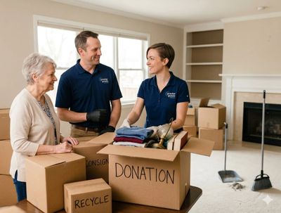 A professional and friendly team from Greater Goods Estate Solutions assisting a senior client in a 