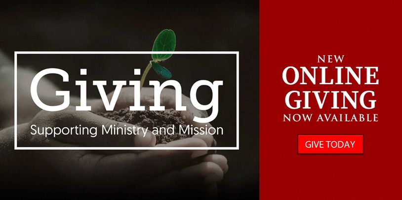 Advertisement for online giving supporting ministry and mission.