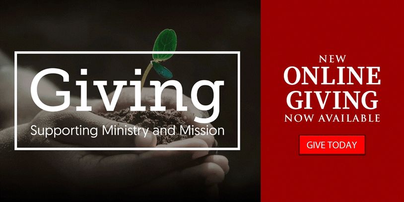 Advertisement for online giving supporting ministry and mission.