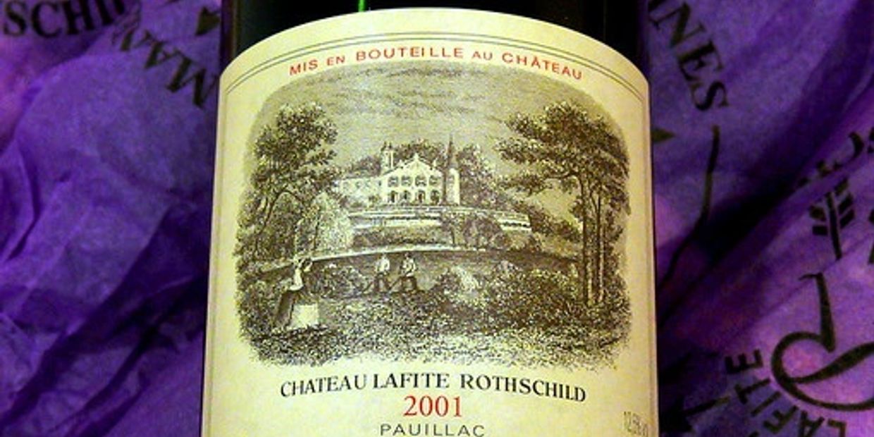 Label of 2001 Chateau Lafite Rothschild wine bottle.