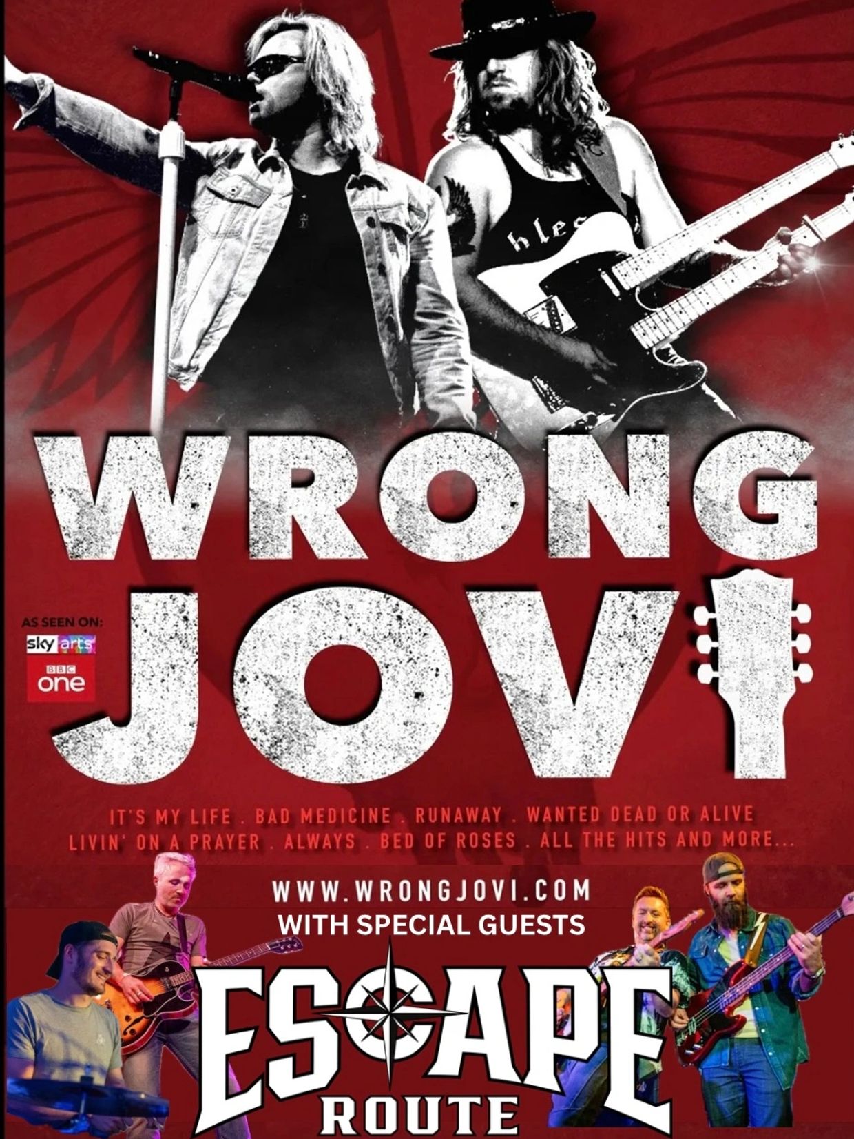 Wrong Jovi tribute band poster with special guests Escape Route.