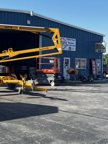 Front of the building with equipment