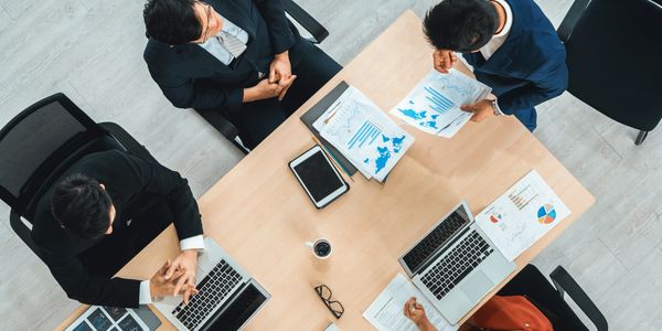 group of business man working on number projects