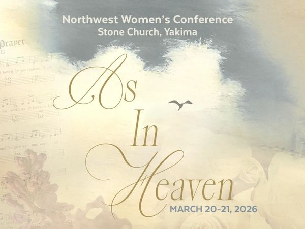 Northwest Women's Conference promotional image with elegant text and soft background.