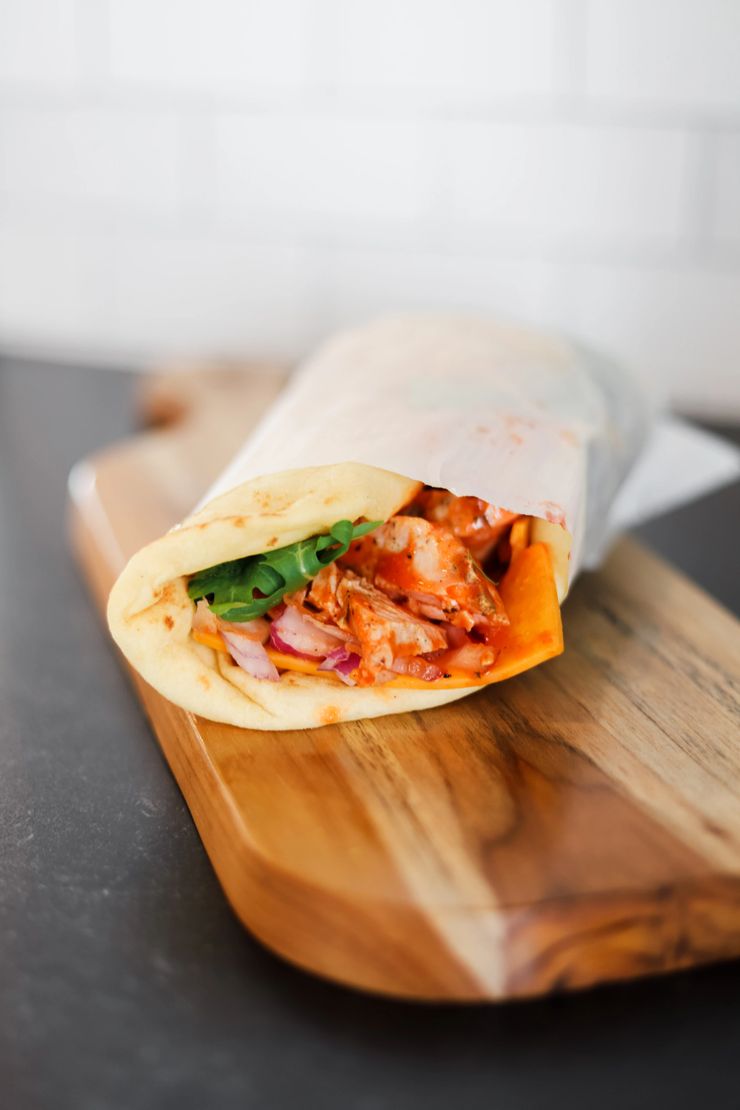 Buffalo Chicken Flatbread Wrap with lettuce