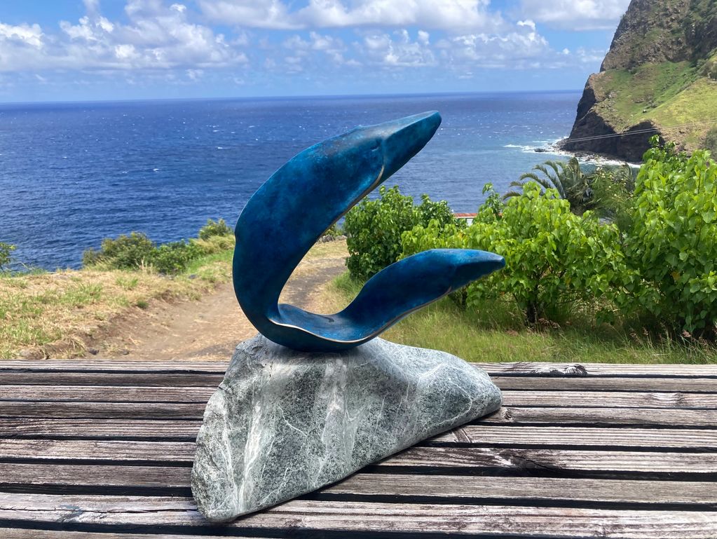 "Mom and Keiki Humpback Whale" 
Bronze with Marble base
$3800, one of a kind
Bruce Turnbull Sculptur