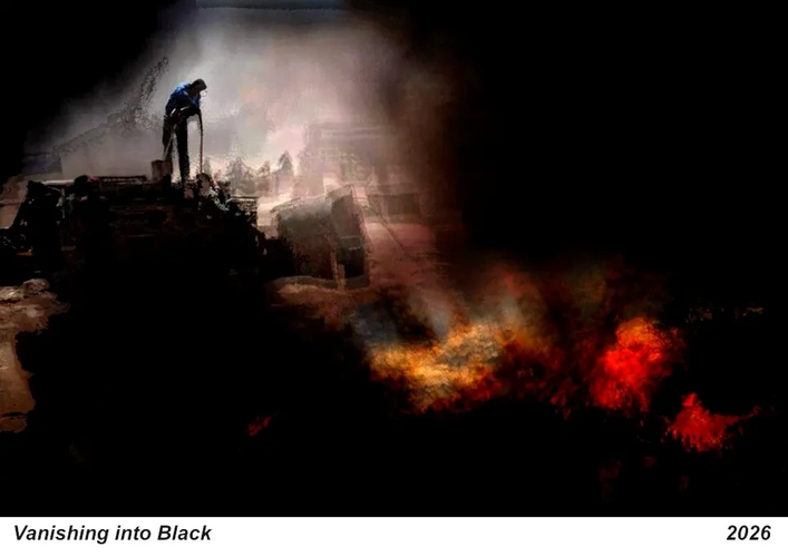 Ken Clarry Image Vanishing into Black 2026.  (Oilfield in Iraq).