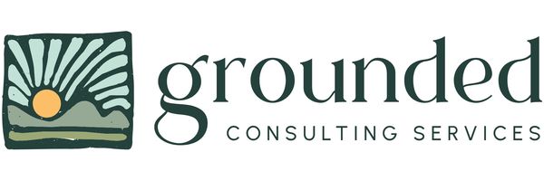 Logo for Grounded Consulting Services with sun and hills.