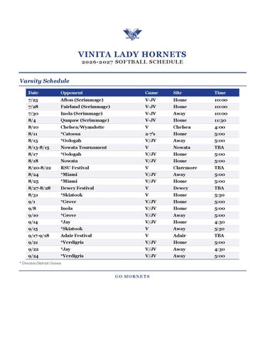 2026 Softball Schedule