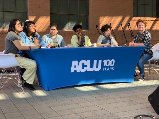 Youth from Rising Youth Theatre facilitate a theatre and dialogue performance at  ACLU 100. 