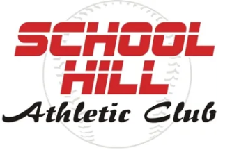 Logo of School Hill Athletic Club with baseball background.