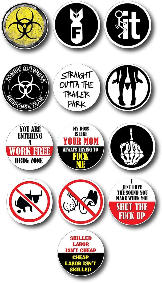 13 Pack of Hilarious crude humor Hard Hat Decals Stickers Toolbox Funny Offensive Prank LOL Construction 13 Pack of Hilarious crude humor Hard Hat Decals Stickers Toolbox Funny Offensive Prank LOL Construction
