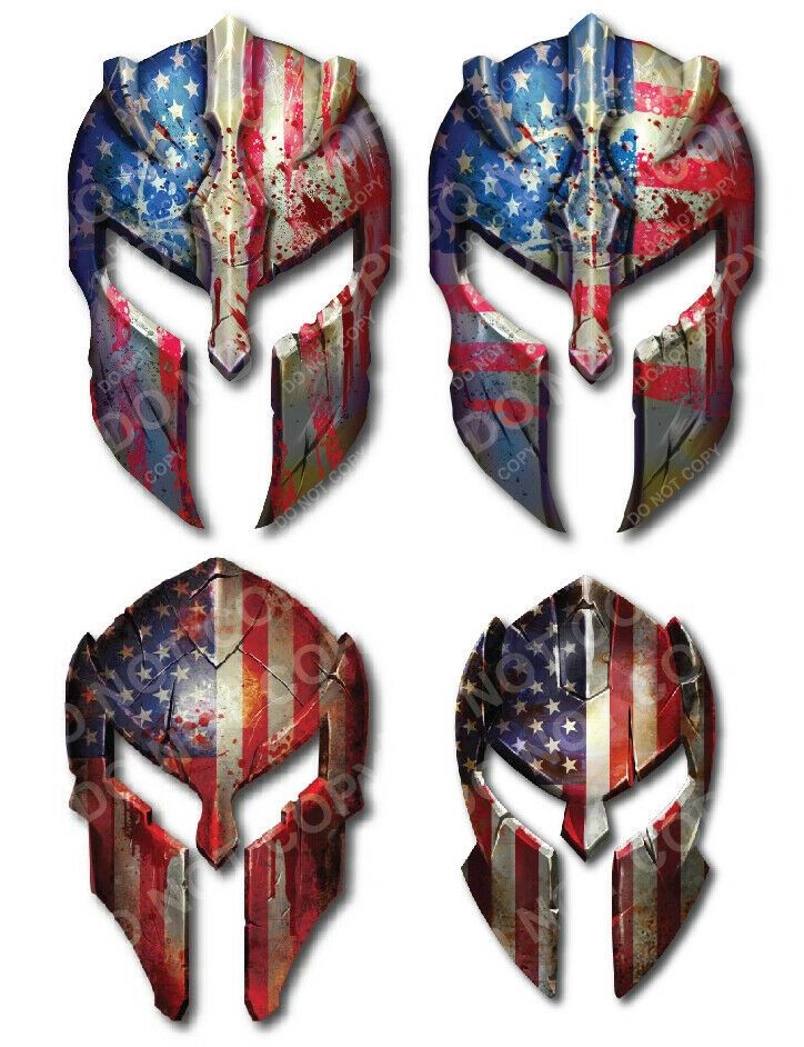 4x Spartan Helmet American USA Flag Vinyl Decal Bumper Sticker Car