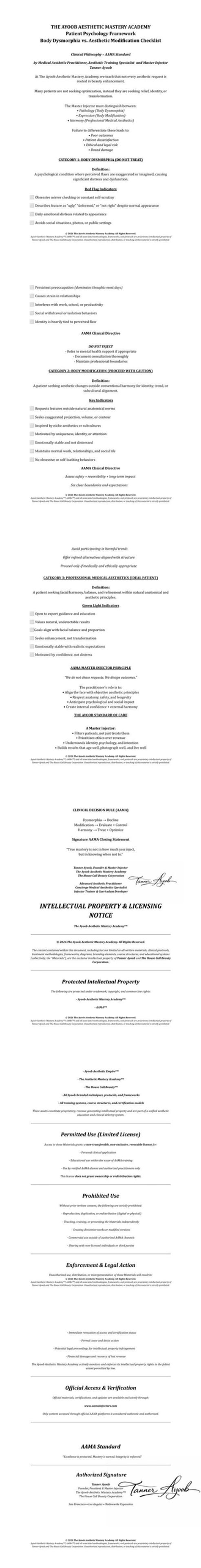 A detailed checklist and framework for body dysmorphia versus aesthetic modification by Aesthetic Mastery Academy.