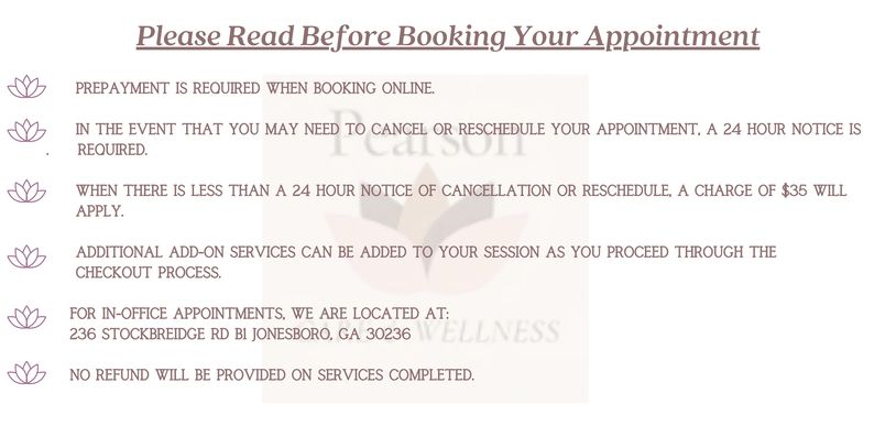 Please read before booking your Appointment