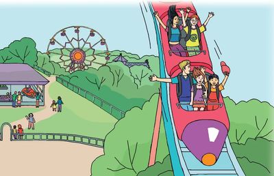 Colorful drawing from the Reading Express story book