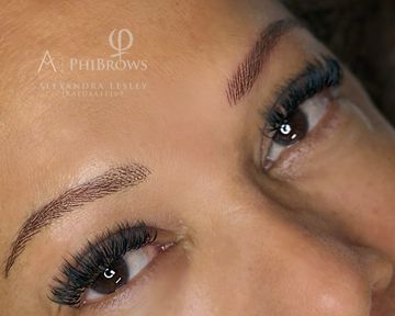 Immediate natural looking results on oily skin of nano brows - created with machine method hair stro