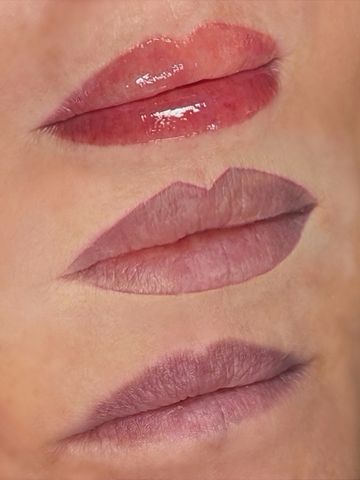 Lip blush results - before, during mapped with pencil, and immediately after.