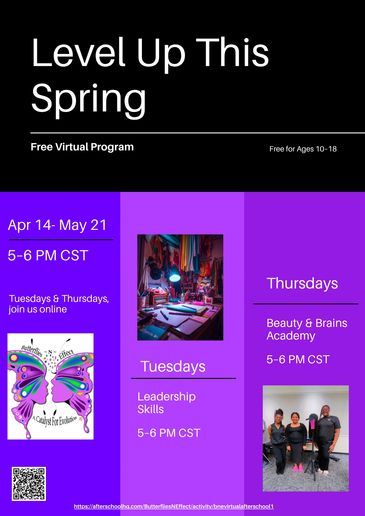 Virtual spring program for ages 10-18 with leadership and beauty skills classes.