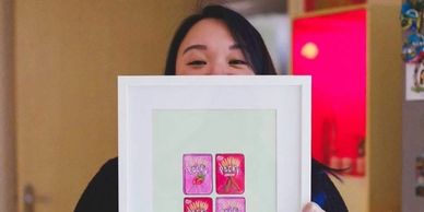 winnie artist with strawberry pocky print