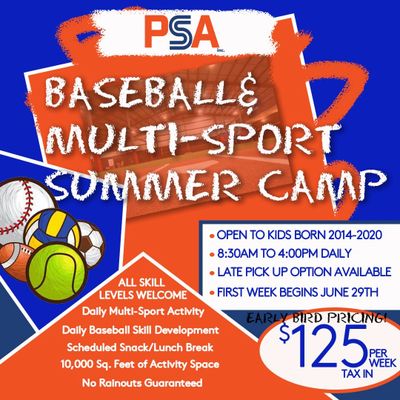Baseball and multi-sport summer camp for kids with all skill levels, starting June 29th.