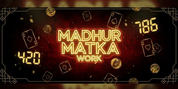 Neon-lit "Madhur Matka Work" text surrounded by playing cards and numbers 420, 786.